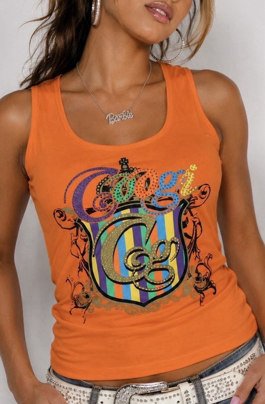 Coogi Graphic Bling Tank Top Embellished Y2K Crest Logo Sleeveless Stretch Sz 3X